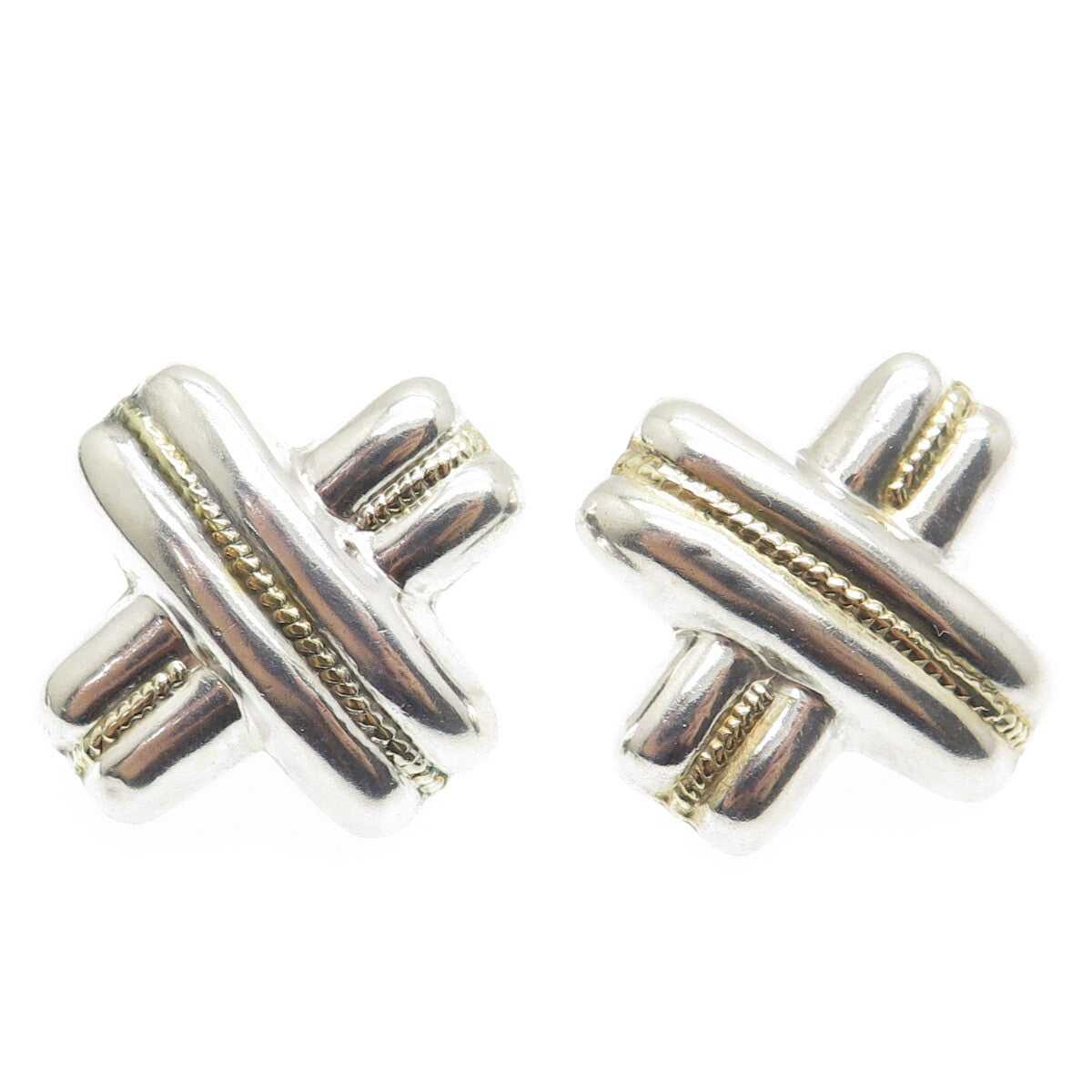 925 Sterling Silver 2-Tone Vintage "X" Modernist Earrings