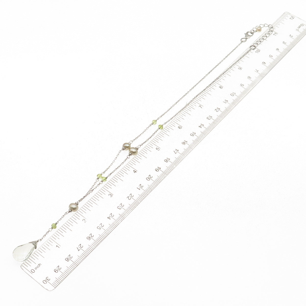925 Sterling Silver Real Green Amethyst Peridot & Pearl Chain Necklace 16-18"
