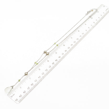 925 Sterling Silver Real Green Amethyst Peridot & Pearl Chain Necklace 16-18"