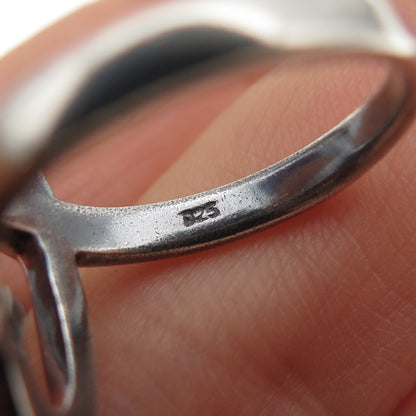 925 Sterling Silver Vintage Modernist Loving Heart Oxidized Ring Size 7.25