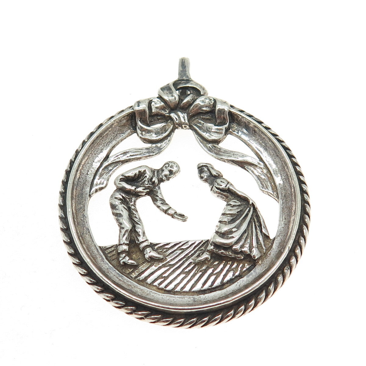 925 Sterling Silver Antique Art Deco Dancing Couple Storyteller Pendant