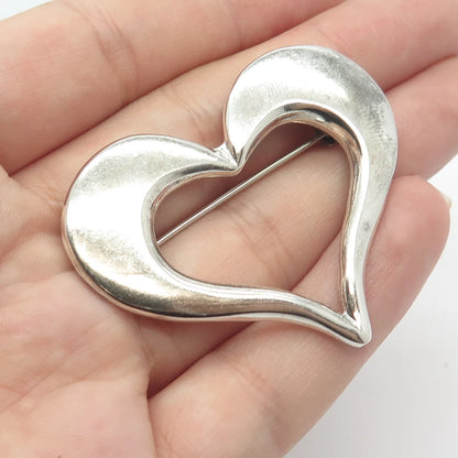 925 Sterling Silver Vintage Mexico Open Heart Pin Brooch