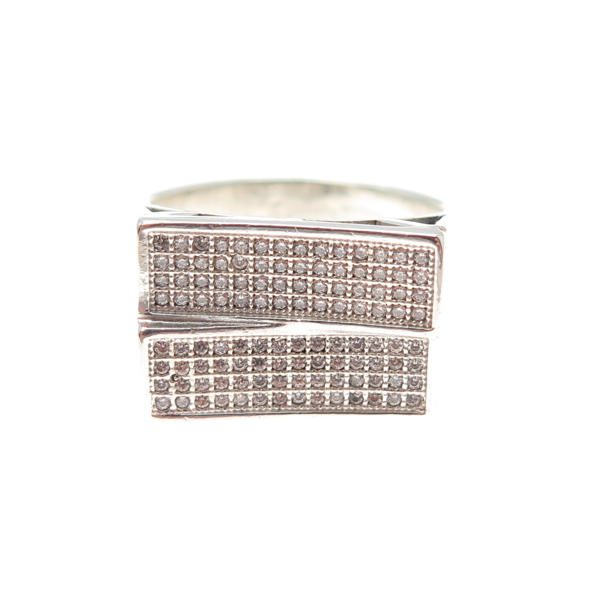 925 Sterling Silver Round-Cut C Z Sparkle Two-Bar Ring Size 10.25