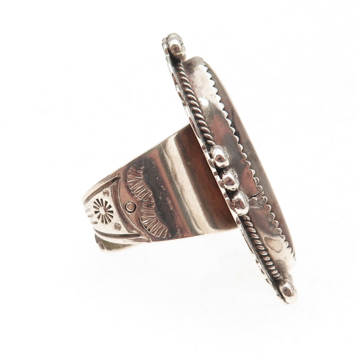 Old Pawn 925 Sterling Turquoise Rhodonite Coral MOP Adjustable Ring Size 8.75