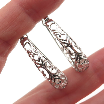 925 Sterling Silver Ornate Heart & Butterfly Oval Hoop Earrings