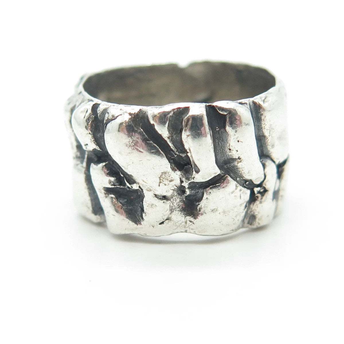 925 Sterling Silver Vintage Rock Stone Wide Band Ring Size 5