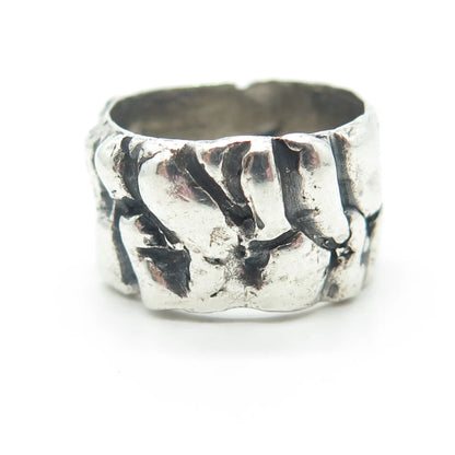 925 Sterling Silver Vintage Rock Stone Wide Band Ring Size 5