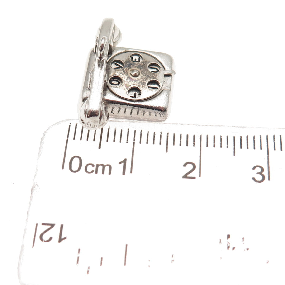 Wells Sterling Silver Antique Art Deco Rotary Phone I Love You 3D Mini Pendant