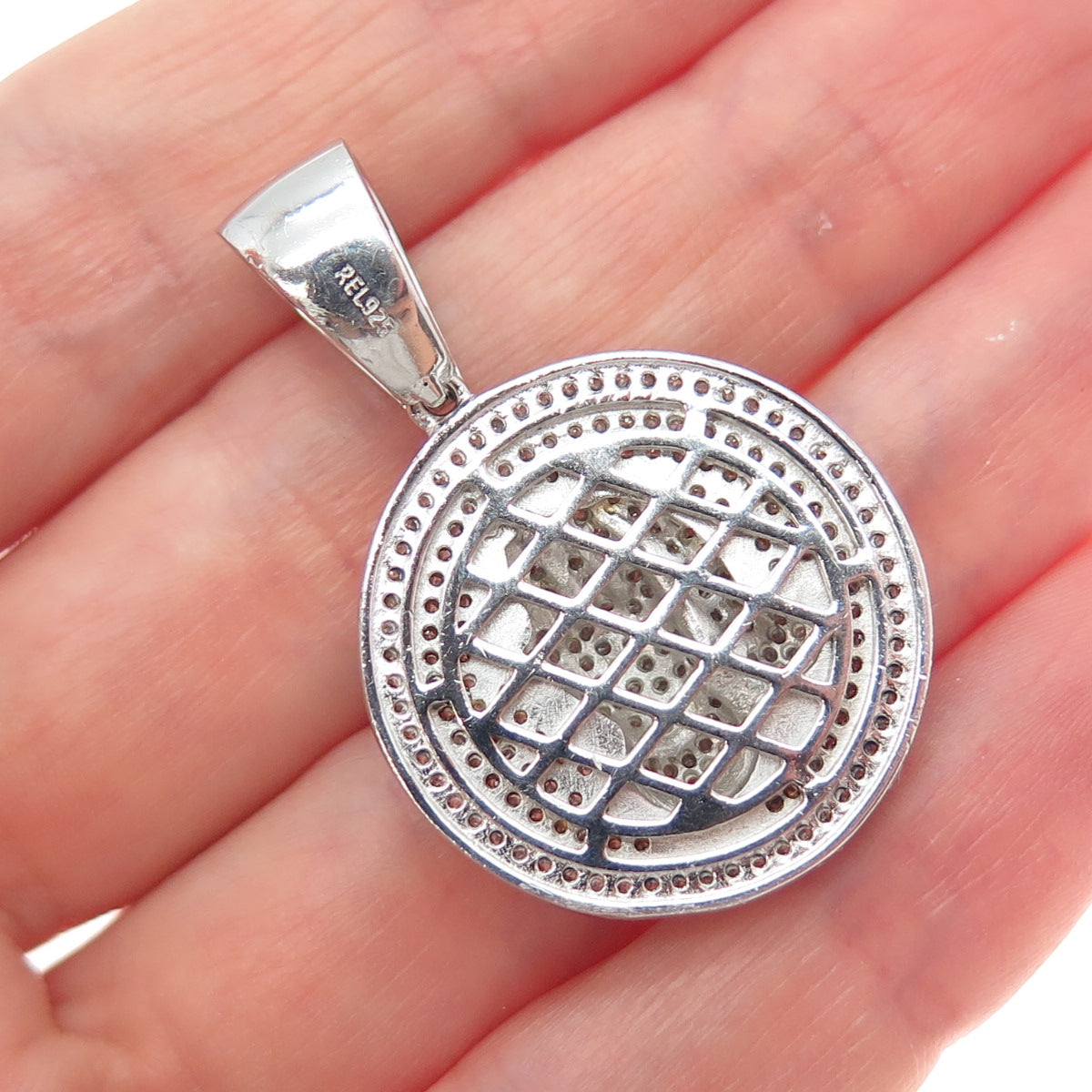 925 Sterling Silver Round-Cut C Z Prayer Hands Sparkle Charm Pendant