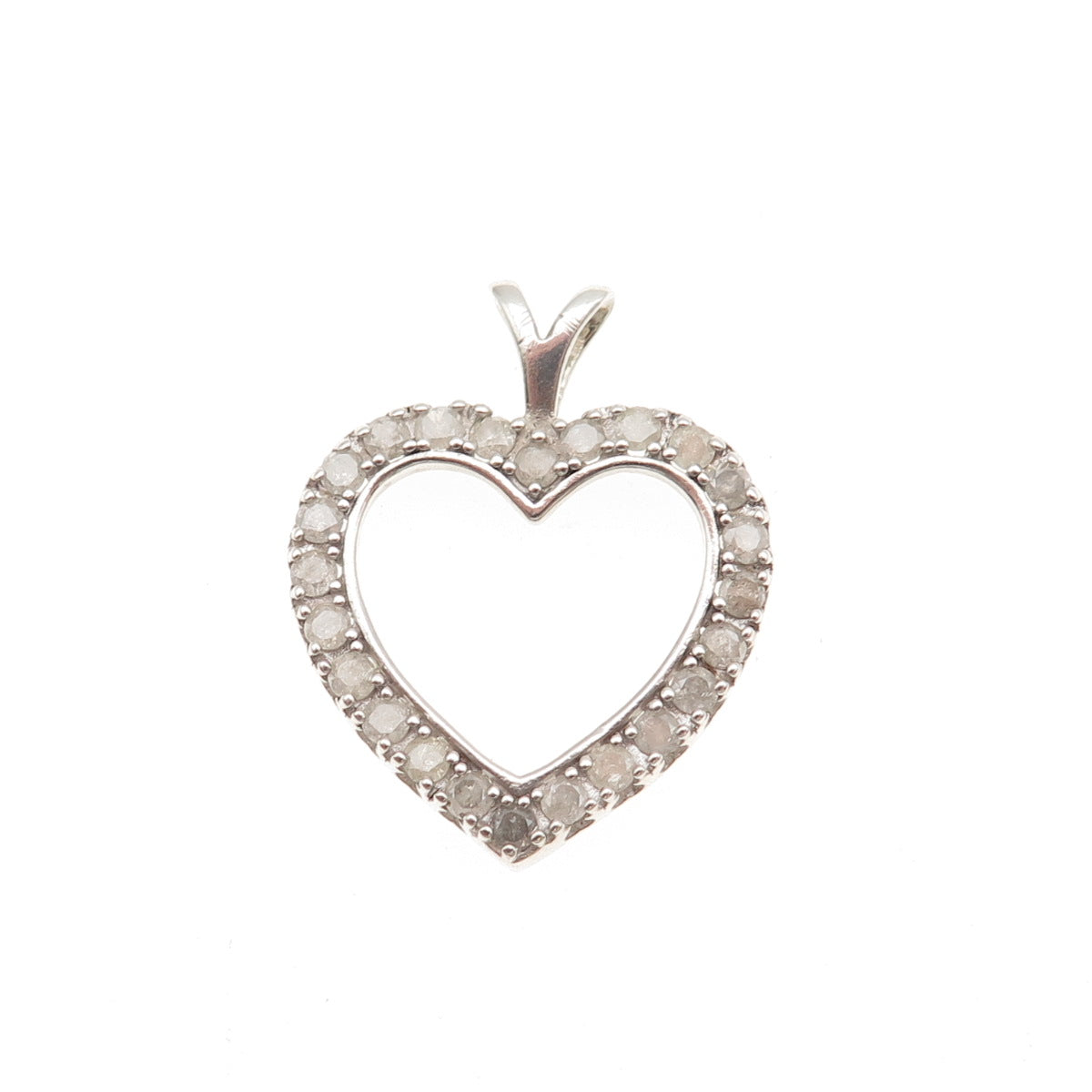 925 Sterling Silver Real Round-Cut Diamond Heart Charm Pendant