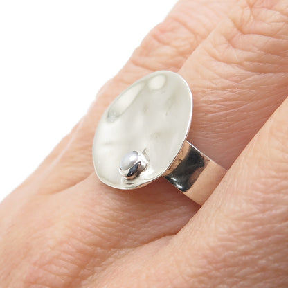 BARONI 925 Sterling Silver Vintage Real Pearl Modernist Hammered Ring Size 7.25