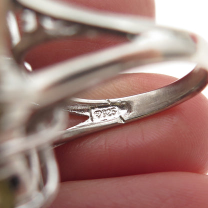 925 Sterling Silver Marquise-Cut Orange & Round-Cut Green C Z Ring Size 7.25