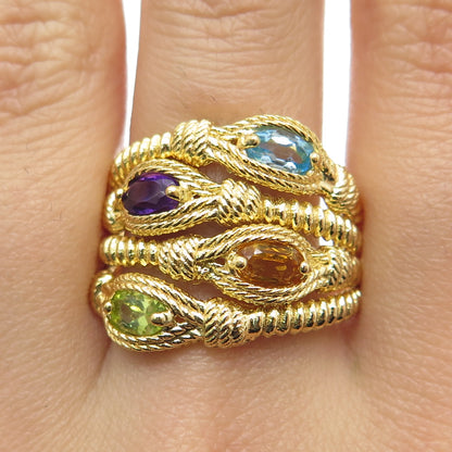 925 Sterling Silver Gold Plated Blue Topaz Amethyst Peridot Citrine Ring Size 8