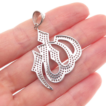 925 Sterling Silver Round-Cut C Z Allah Islamic Charm Pendant