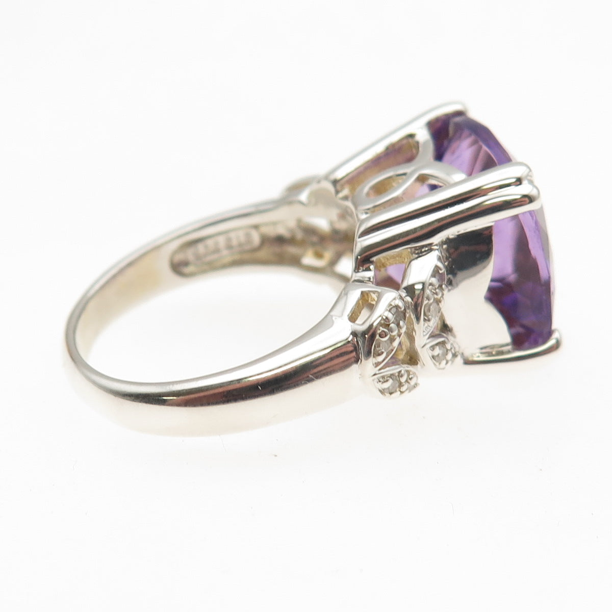 Chuck Clemency 925 Sterling Silver Real Diamond & Amethyst Ring Size 7.25