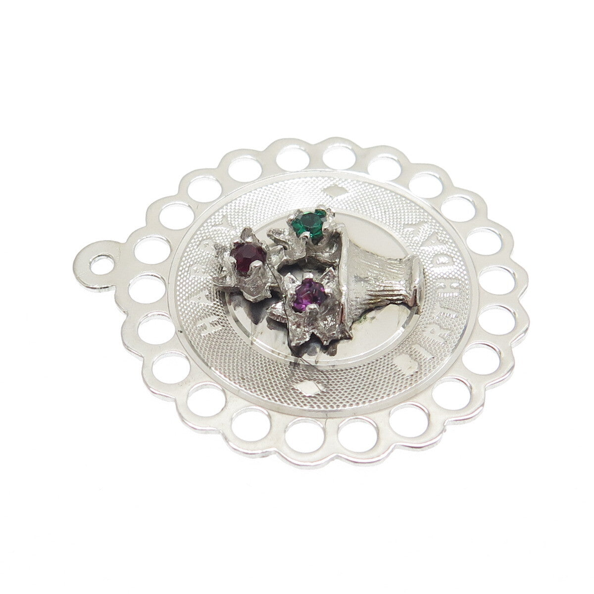 TOWN & COUTRY 925 Sterling Vintage Rhinestone "Happy Birthday" Flower Pendant