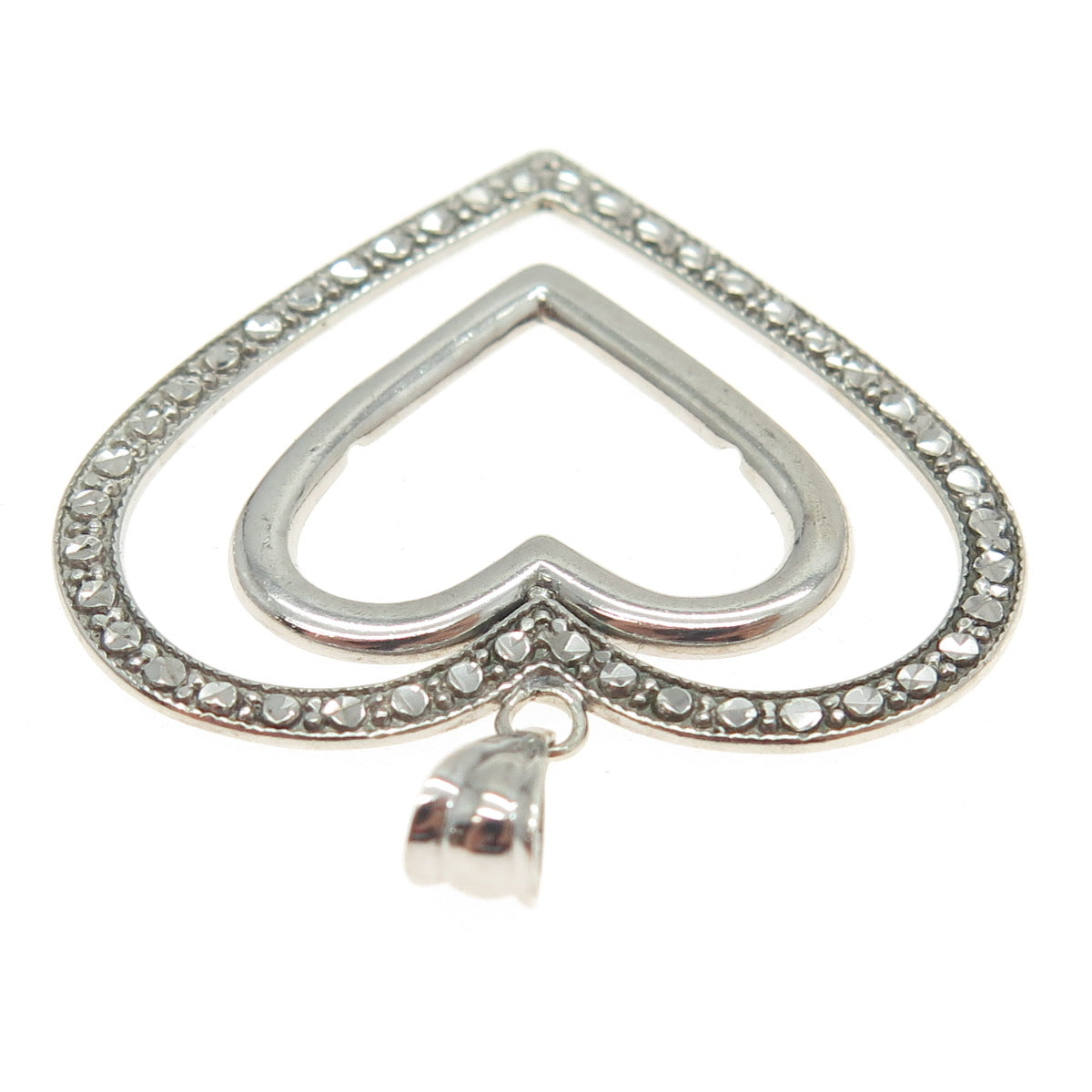 925 Sterling Silver Vintage Dotted Double Heart Pendant