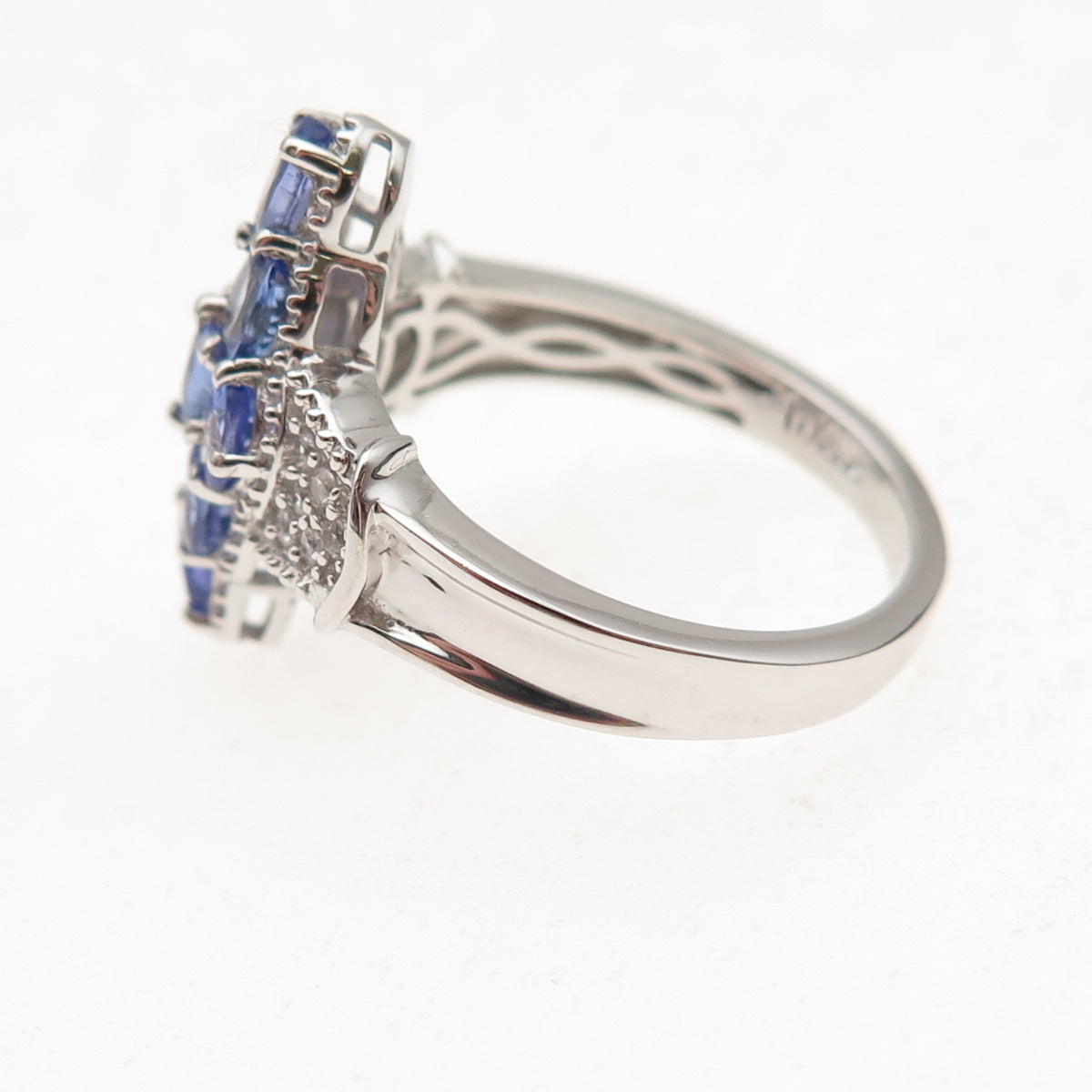Chuck Clemency 925 Sterling Silver Real Tanzanite & White Topaz Ring Size 8.25