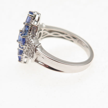 Chuck Clemency 925 Sterling Silver Real Tanzanite & White Topaz Ring Size 8.25