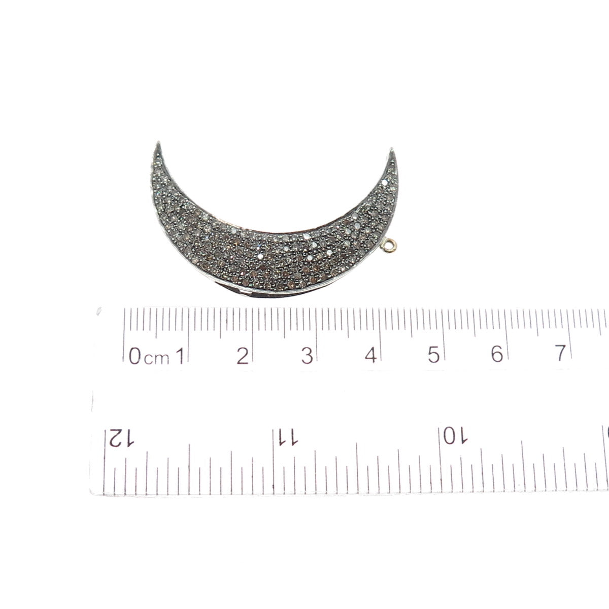 925 Sterling Silver Real Round-Cut Diamond Crescent Moon Oxidized Pendant