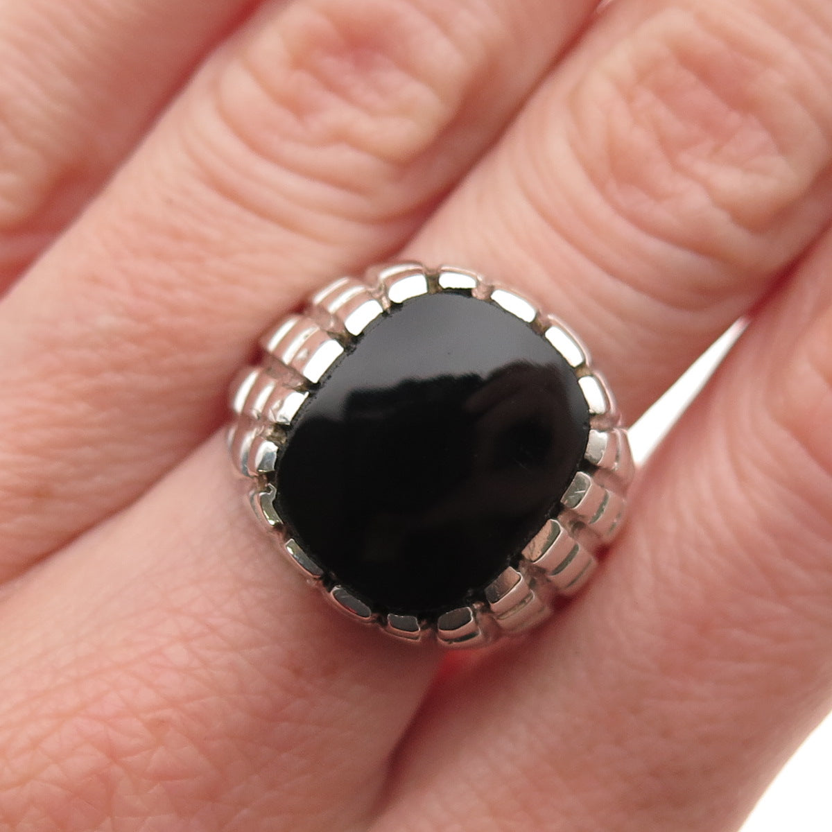 925 Sterling Silver Vintage Real Black Onyx Oxidized Signet Ring Size 8.75