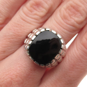 925 Sterling Silver Vintage Real Black Onyx Oxidized Signet Ring Size 8.75