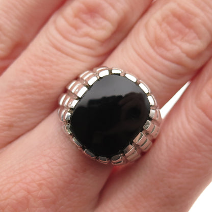 925 Sterling Silver Vintage Real Black Onyx Oxidized Signet Ring Size 8.75