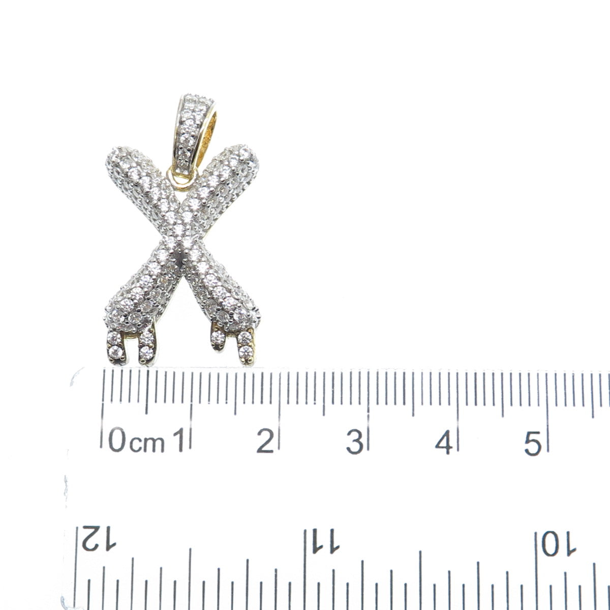 925 Sterling Silver Gold Plated Round-Cut Shaped C Z Letter X Sparkle Pendant