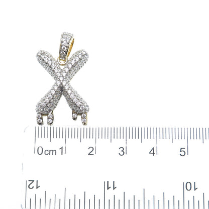 925 Sterling Silver Gold Plated Round-Cut Shaped C Z Letter X Sparkle Pendant