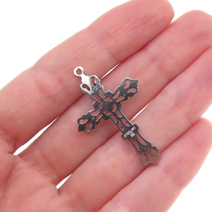 Marvel 925 Sterling Silver Vintage Fleur de Lis Floral Cross Charm Pendant