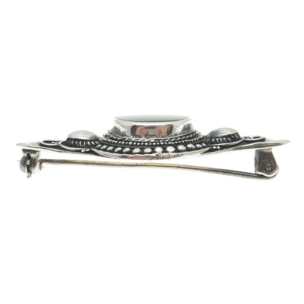 925 Sterling Silver Vintage Real Black Onyx Granulate Pin Brooch