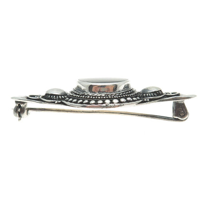 925 Sterling Silver Vintage Real Black Onyx Granulate Pin Brooch