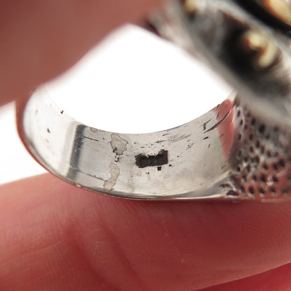925 Sterling Silver 2-Tone Vintage C Z Modernist Oxidized Ring Size 8