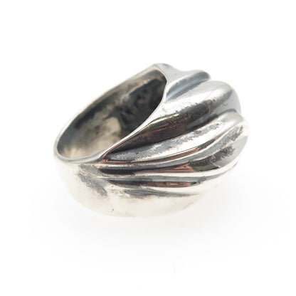 925 Sterling Silver Vintage Mexico Modernist Ribbed Dome Oxidized Ring Size 6.25