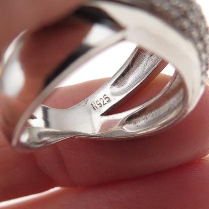 925 Sterling Silver Round-Cut C Z Crisscross Ring Size 8.25