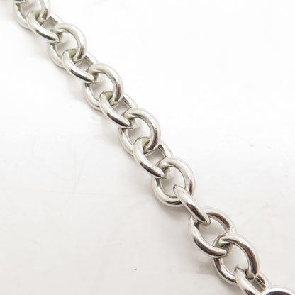 925 Sterling Silver Real Round-Cut Diamond Heart Rolo Cable Link Bracelet 6.75"