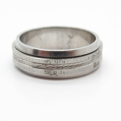 925 Sterling Silver Vintage Textured Rotating Band Ring Size 8
