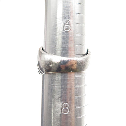 925 Sterling Silver Vintage Modernist Ribbed Oxidized Ring Size 7.25