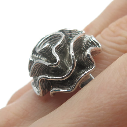 925 Sterling Silver Vintage Modernist Swirl Flower Oxidized Ring Size 9.25