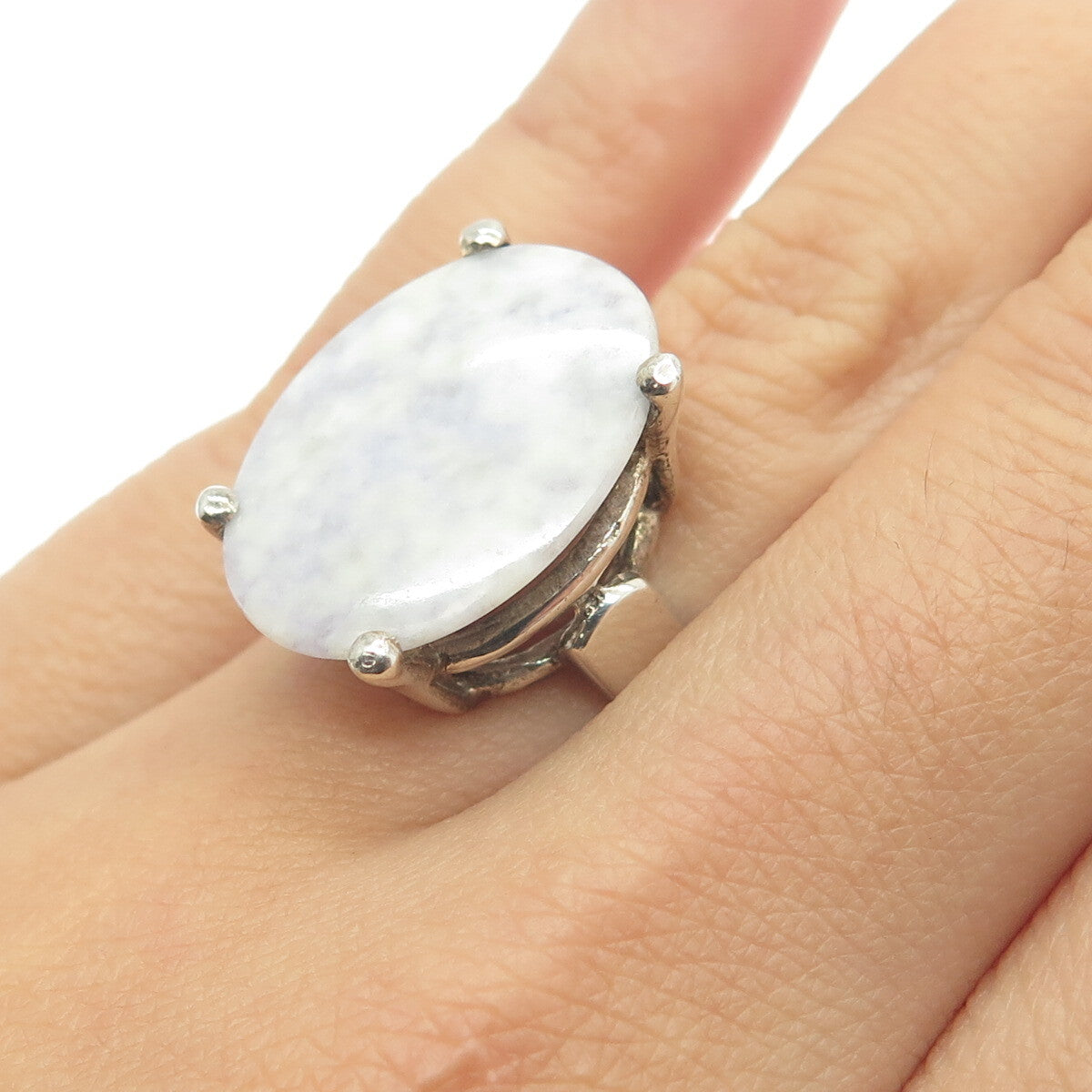 925 Sterling Silver Vintage Real Lepidolite Gemstone Ring Size 6.5