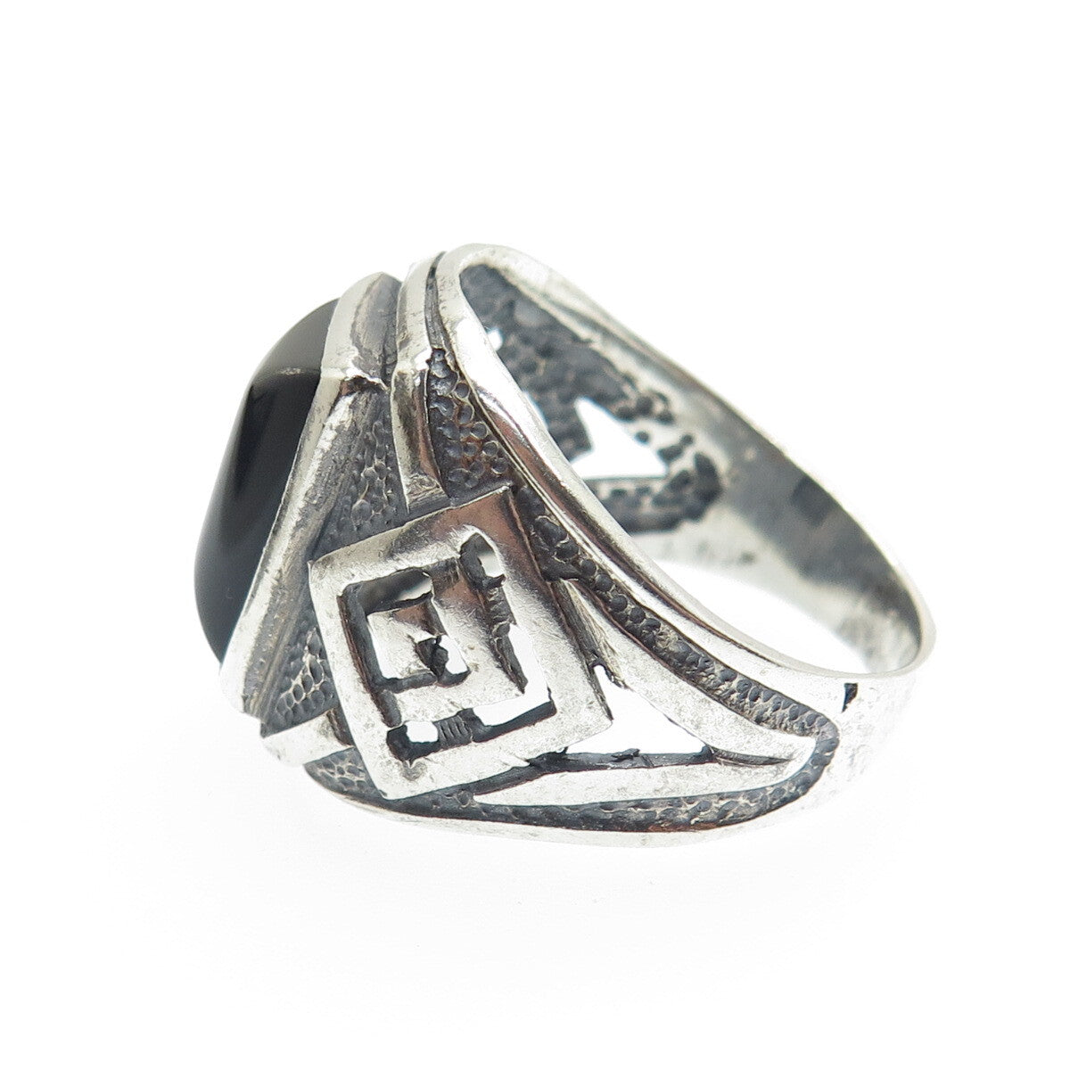 925 Sterling Silver Vintage Real Black Onyx Oxidized Ring Size 12.25