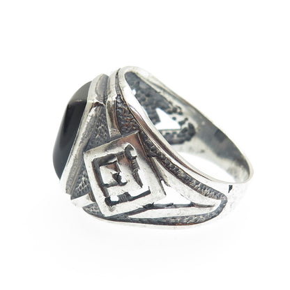 925 Sterling Silver Vintage Real Black Onyx Oxidized Ring Size 12.25
