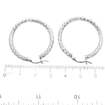 925 Sterling Silver Open Diamond-Cut Hoop Earrings