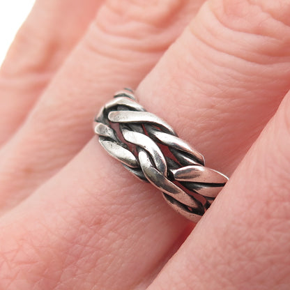 925 Sterling Silver Vintage Modernist Braided Oxidized Band Ring Size 8.25