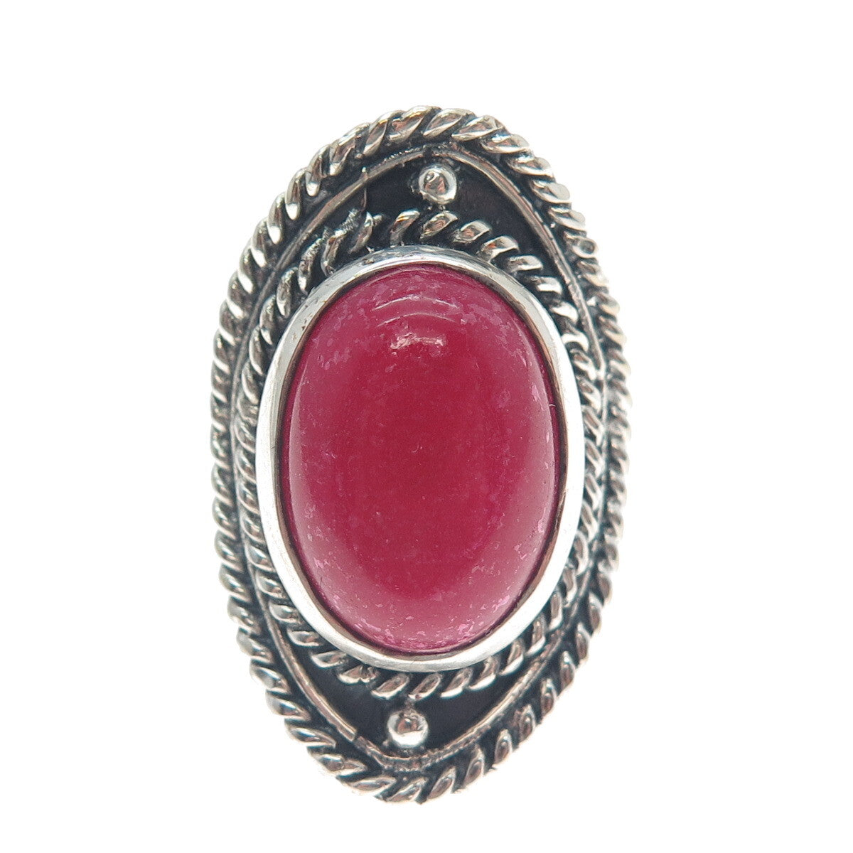 925 Sterling Silver Vintage Real Rhodonite Roped Oxidized Ring Size 8.75