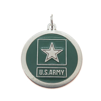 925 Sterling Silver Vintage Enamel US Army Star Round Dog Tag Charm Pendant