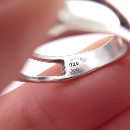 925 Sterling Silver Vintage Real MOP Modernist Oxidized Ring Size 7