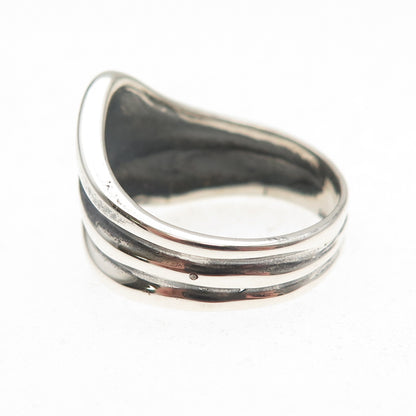 925 Sterling Silver Vintage Modernist Ribbed Wave Oxidized Ring Size 8