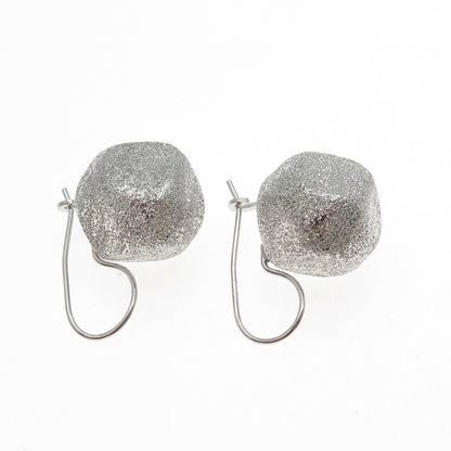 925 Sterling Silver Vintage Italy Modernist Textured Drop Bead Earrings