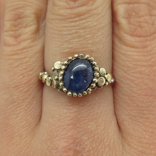 925 Sterling Silver 2-Tone Vintage Real Sapphire Nugget Ring Size 7.5